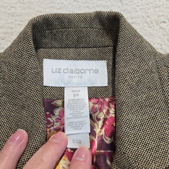 Vtg Liz Claiborne Classic Brown Wool Blend Blazer Peplum Cut Sz 8P Officecore - Picture 5 of 12